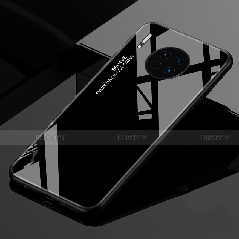 Huawei Mate 30 5G用ハイブリットバンパーケース プラスチック 鏡面 虹 グラデーション 勾配色 カバー ファーウェイ ブラック