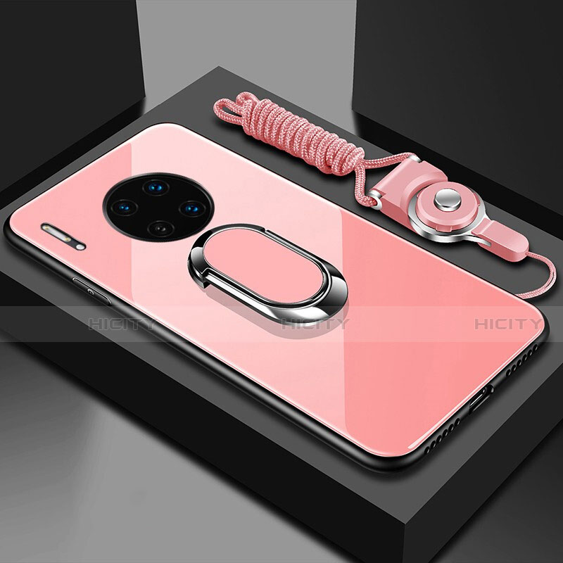 Huawei Mate 30 5G用ハイブリットバンパーケース プラスチック 鏡面 カバー アンド指輪 マグネット式 T01 ファーウェイ ピンク