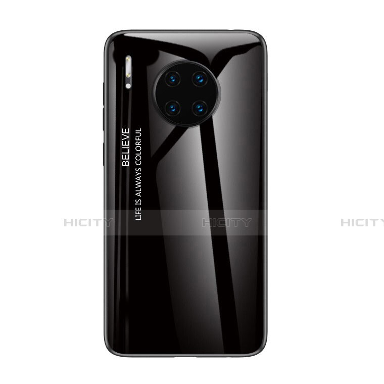 Huawei Mate 30 5G用ハイブリットバンパーケース プラスチック 鏡面 虹 グラデーション 勾配色 カバー H01 ファーウェイ ブラック