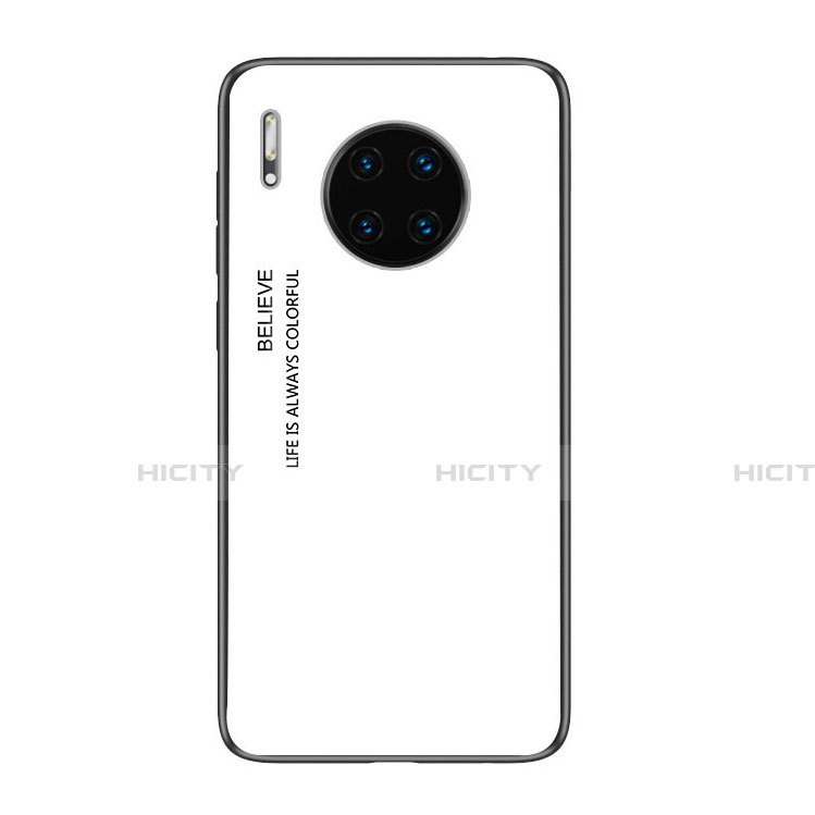 Huawei Mate 30 5G用ハイブリットバンパーケース プラスチック 鏡面 虹 グラデーション 勾配色 カバー H01 ファーウェイ ホワイト