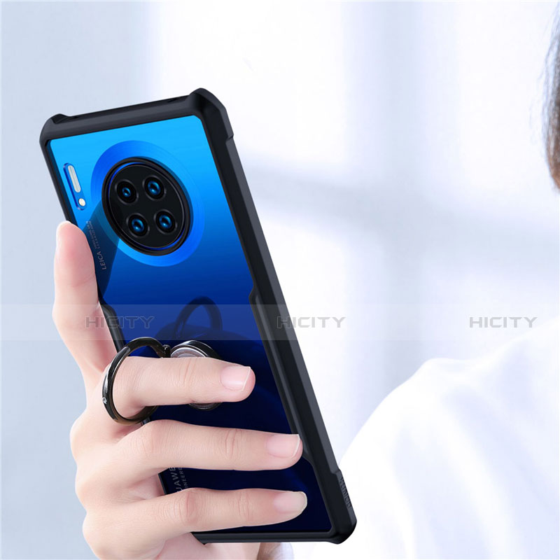 Huawei Mate 30 5G用360度 フルカバーハイブリットバンパーケース クリア透明 プラスチック 鏡面 アンド指輪 マグネット式 ファーウェイ 
