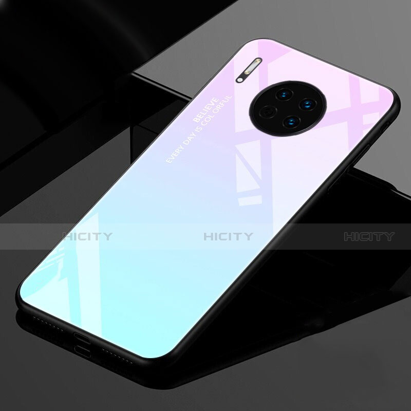 Huawei Mate 30 5G用ハイブリットバンパーケース プラスチック 鏡面 虹 グラデーション 勾配色 カバー ファーウェイ 