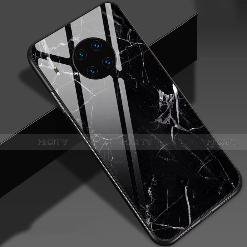 Huawei Mate 30用ハイブリットバンパーケース プラスチック パターン 鏡面 カバー S01 ファーウェイ ブラック