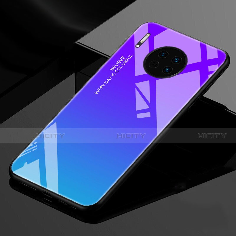 Huawei Mate 30用ハイブリットバンパーケース プラスチック 鏡面 虹 グラデーション 勾配色 カバー ファーウェイ ネイビー