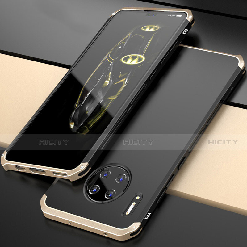 Huawei Mate 30用ケース 高級感 手触り良い アルミメタル 製の金属製 カバー T03 ファーウェイ ゴールド・ブラック