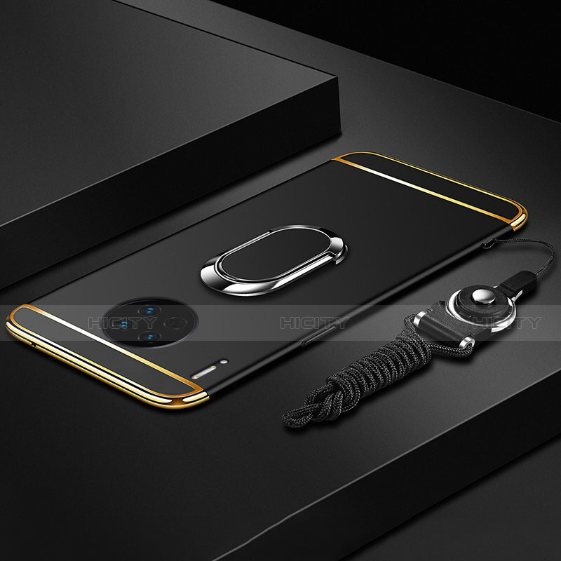 Huawei Mate 30用ケース 高級感 手触り良い メタル兼プラスチック バンパー アンド指輪 T01 ファーウェイ ブラック