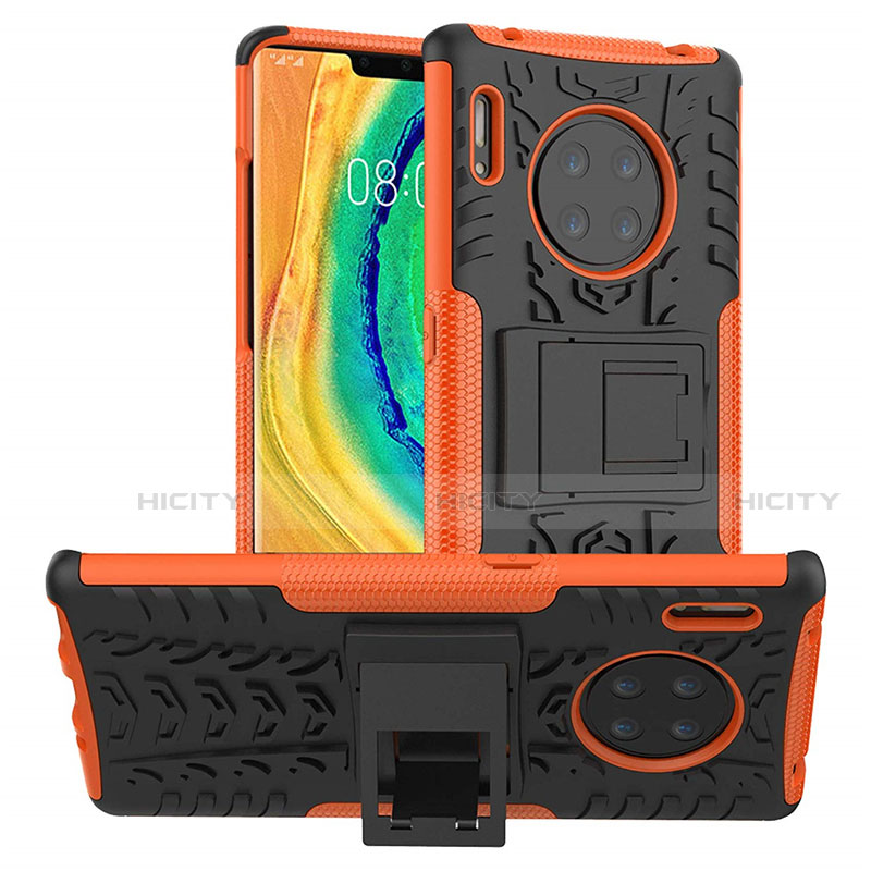 Huawei Mate 30用ハイブリットバンパーケース スタンド プラスチック 兼シリコーン カバー R01 ファーウェイ オレンジ