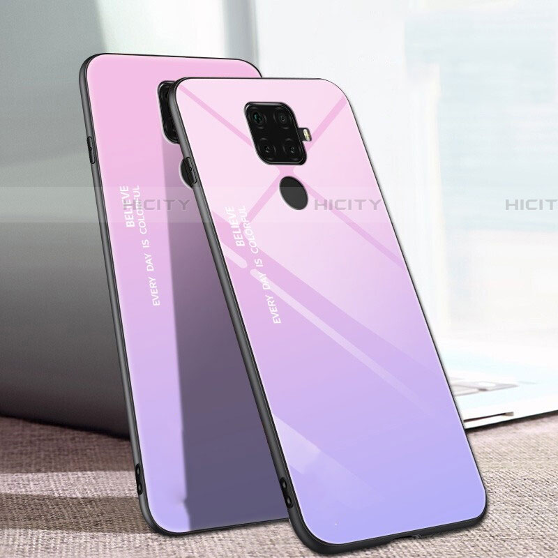 Huawei Mate 30 Lite用ハイブリットバンパーケース プラスチック 鏡面 虹 グラデーション 勾配色 カバー ファーウェイ ピンク