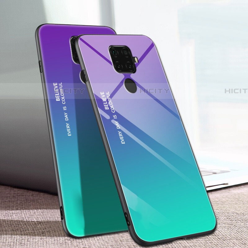 Huawei Mate 30 Lite用ハイブリットバンパーケース プラスチック 鏡面 虹 グラデーション 勾配色 カバー ファーウェイ グリーン