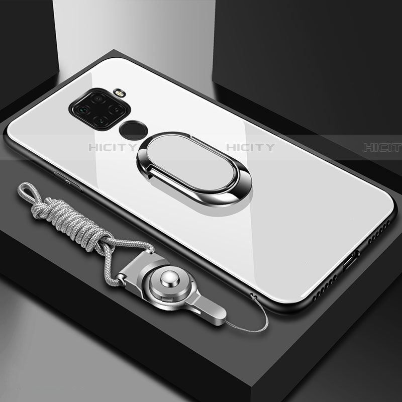 Huawei Mate 30 Lite用ハイブリットバンパーケース プラスチック 鏡面 カバー アンド指輪 マグネット式 ファーウェイ ホワイト
