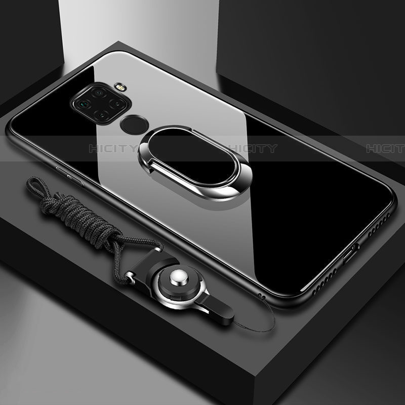 Huawei Mate 30 Lite用ハイブリットバンパーケース プラスチック 鏡面 カバー アンド指輪 マグネット式 ファーウェイ ブラック