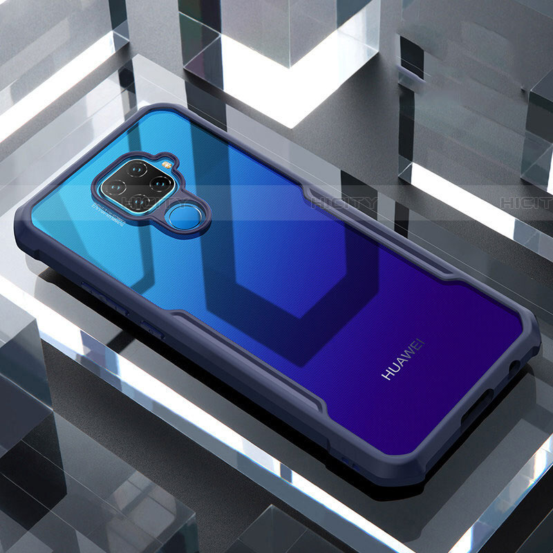 Huawei Mate 30 Lite用ハイブリットバンパーケース クリア透明 プラスチック 鏡面 カバー ファーウェイ ネイビー