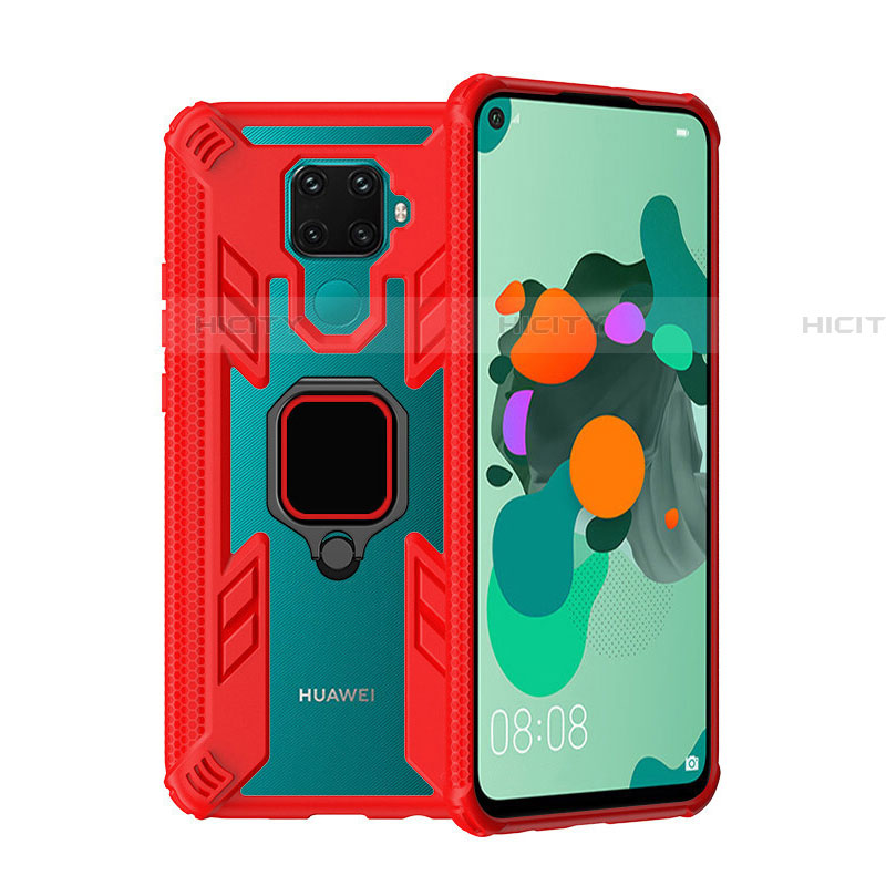 Huawei Mate 30 Lite用ハイブリットバンパーケース プラスチック アンド指輪 マグネット式 S03 ファーウェイ レッド