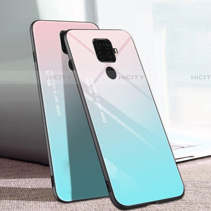 Huawei Mate 30 Lite用ハイブリットバンパーケース プラスチック 鏡面 虹 グラデーション 勾配色 カバー ファーウェイ 