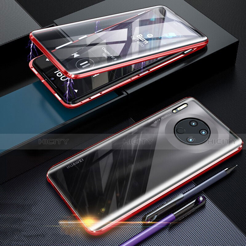 Huawei Mate 30 Pro 5G用ケース 高級感 手触り良い アルミメタル 製の金属製 360度 フルカバーバンパー 鏡面 カバー T07 ファーウェイ レッド
