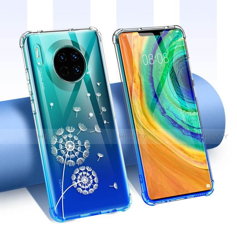 Huawei Mate 30 Pro 5G用極薄ソフトケース シリコンケース 耐衝撃 全面保護 クリア透明 花 ファーウェイ 