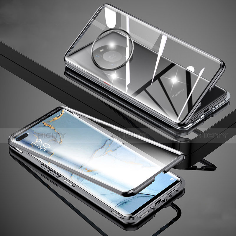 Huawei Mate 40 Pro用ケース 高級感 手触り良い アルミメタル 製の金属製 360度 フルカバーバンパー 鏡面 カバー M01 ファーウェイ ブラック