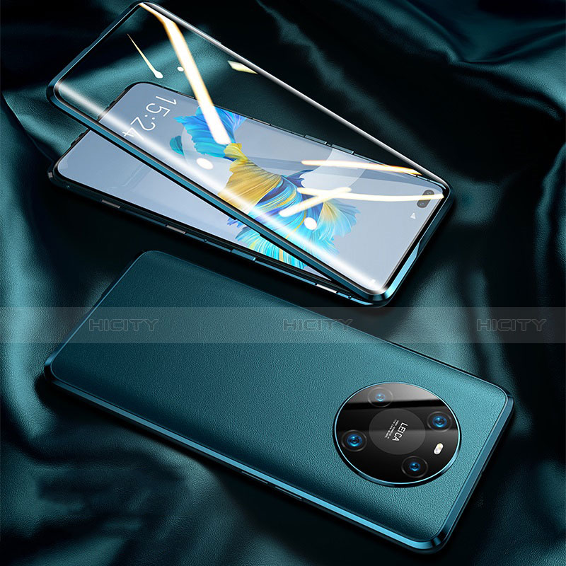 Huawei Mate 40 Pro用360度 フルカバー ケース 高級感 手触り良い アルミメタル 製の金属製 K02 ファーウェイ シアン