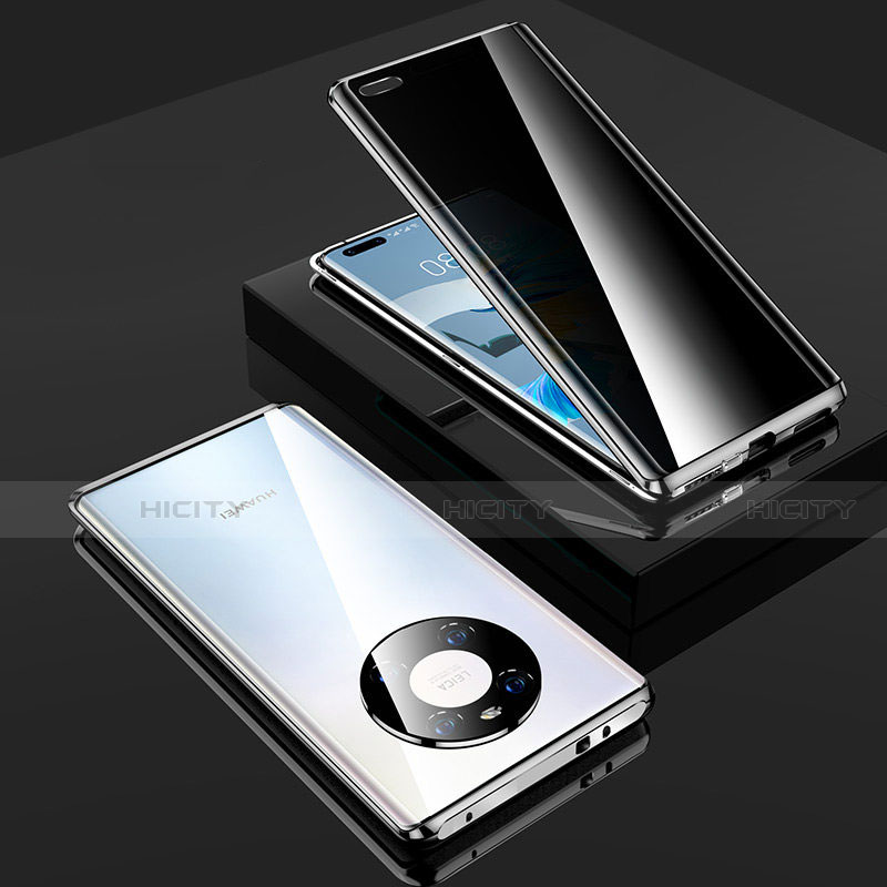 Huawei Mate 40 Pro用ケース 高級感 手触り良い アルミメタル 製の金属製 360度 フルカバーバンパー 鏡面 カバー K01 ファーウェイ シルバー