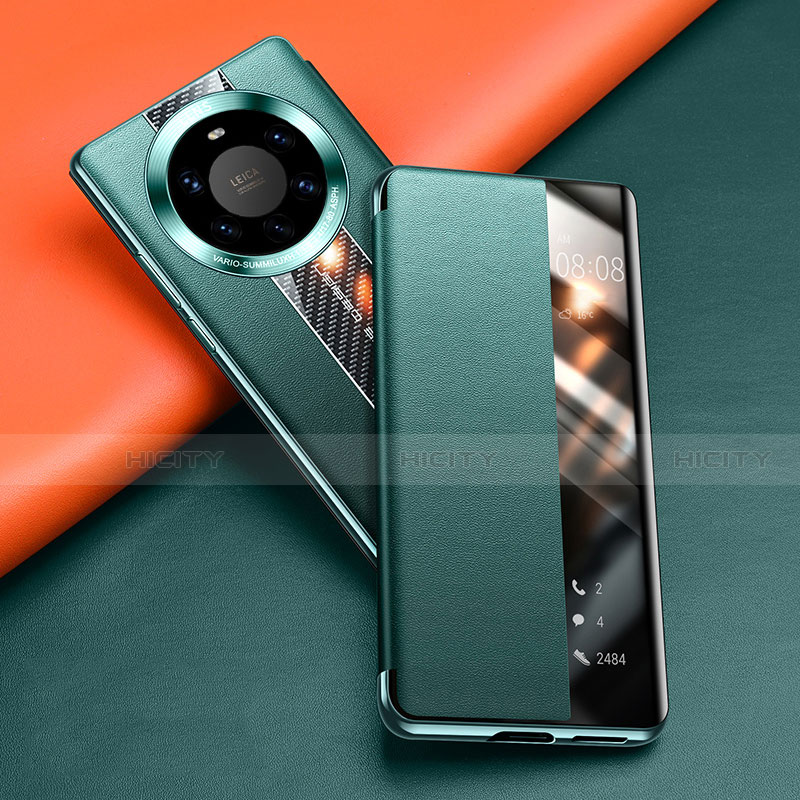 Huawei Mate 40 Pro+ Plus用手帳型 レザーケース スタンド カバー T02 ファーウェイ グリーン