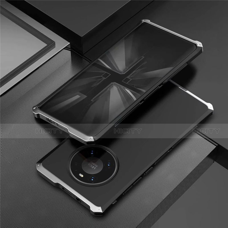 Huawei Mate 40E Pro 5G用ケース 高級感 手触り良い アルミメタル 製の金属製 カバー T01 ファーウェイ シルバー・ブラック
