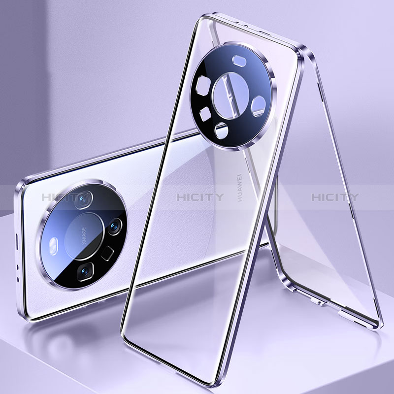 Huawei Mate 60用ケース 高級感 手触り良い アルミメタル 製の金属製 360度 フルカバーバンパー 鏡面 カバー P01 ファーウェイ パープル