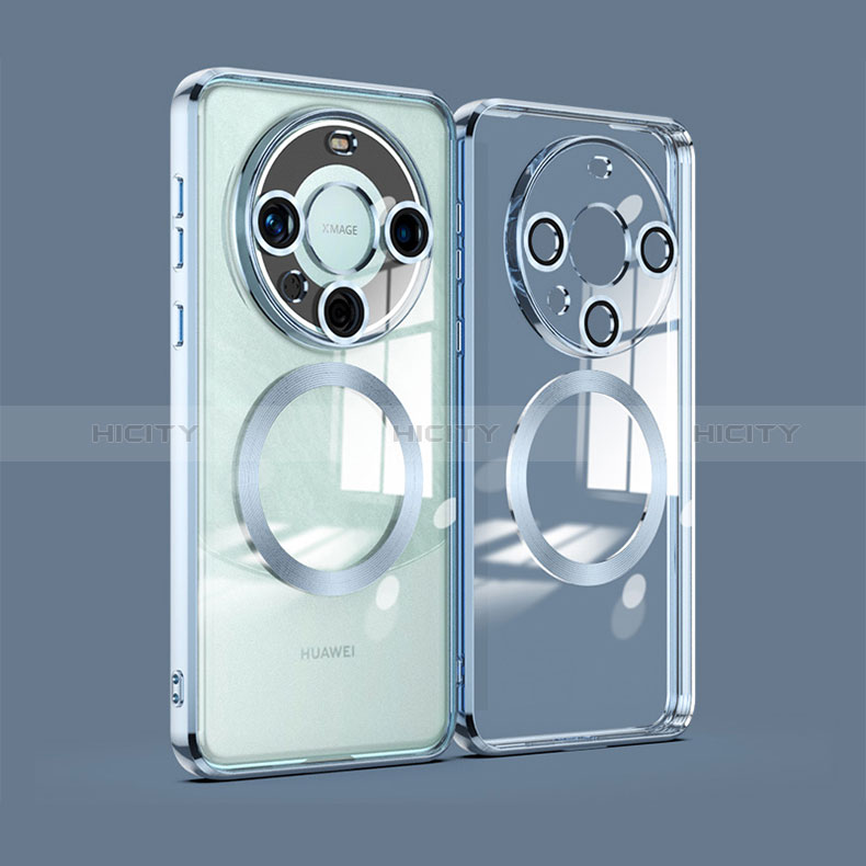 Huawei Mate 60 Pro用極薄ソフトケース シリコンケース 耐衝撃 全面保護 クリア透明 カバー Mag-Safe 磁気 Magnetic P01 ファーウェイ ブルー