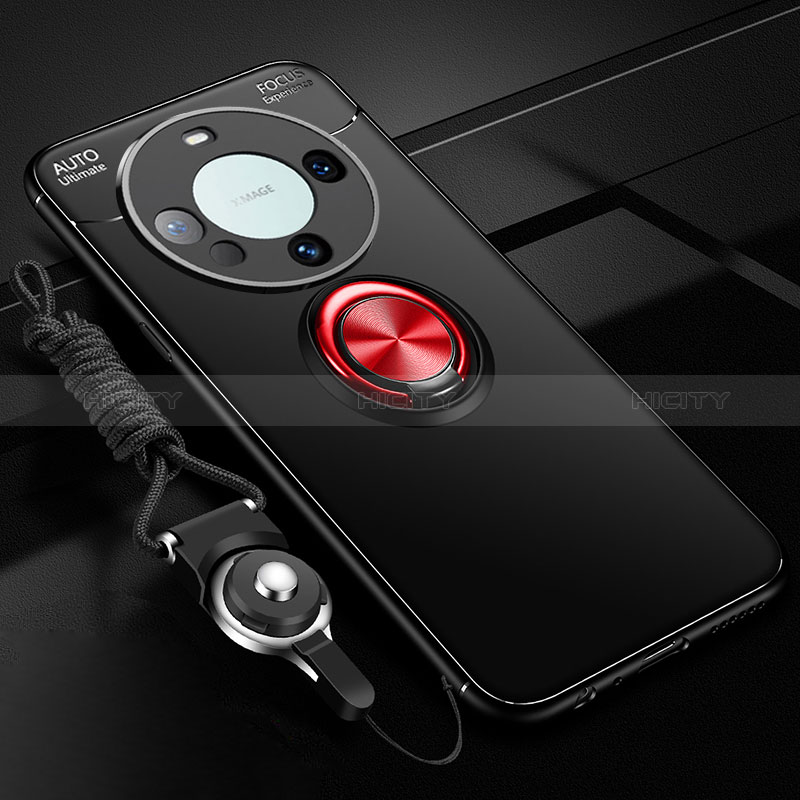 Huawei Mate 60 Pro+ Plus用極薄ソフトケース シリコンケース 耐衝撃 全面保護 アンド指輪 マグネット式 バンパー SD1 ファーウェイ レッド・ブラック