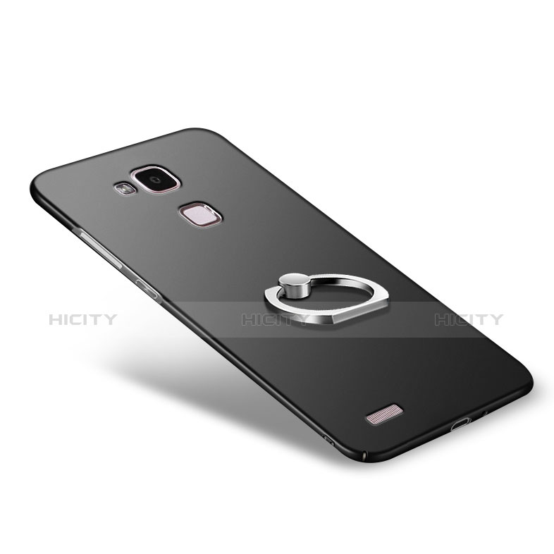 Huawei Mate 7用ハードケース プラスチック 質感もマット アンド指輪 A03 ファーウェイ ブラック