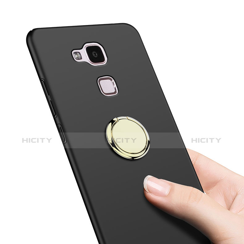 Huawei Mate 7用ハードケース プラスチック 質感もマット アンド指輪 A04 ファーウェイ ブラック