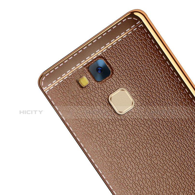 Huawei Mate 7用シリコンケース ソフトタッチラバー レザー柄 ファーウェイ ブラウン