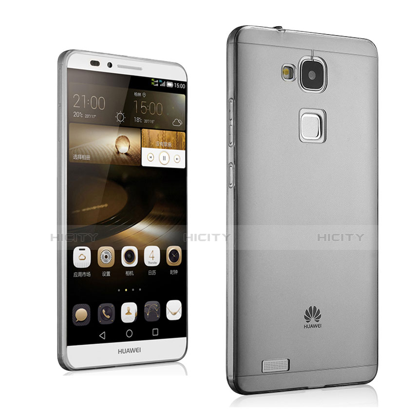 Huawei Mate 7用極薄ソフトケース シリコンケース 耐衝撃 全面保護 クリア透明 カバー ファーウェイ グレー