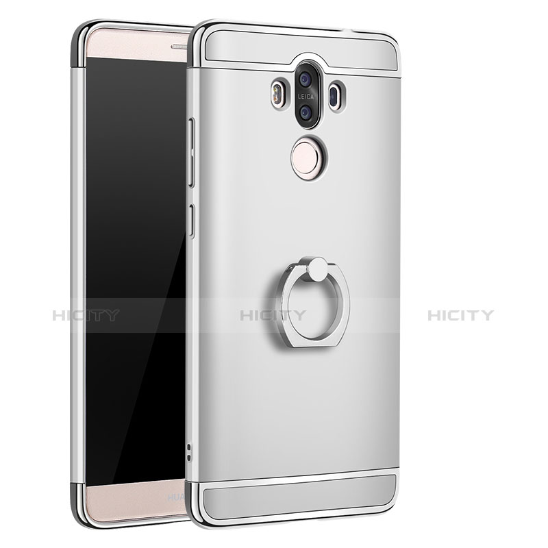 Huawei Mate 9用ケース 高級感 手触り良い メタル兼プラスチック バンパー アンド指輪 A01 ファーウェイ シルバー