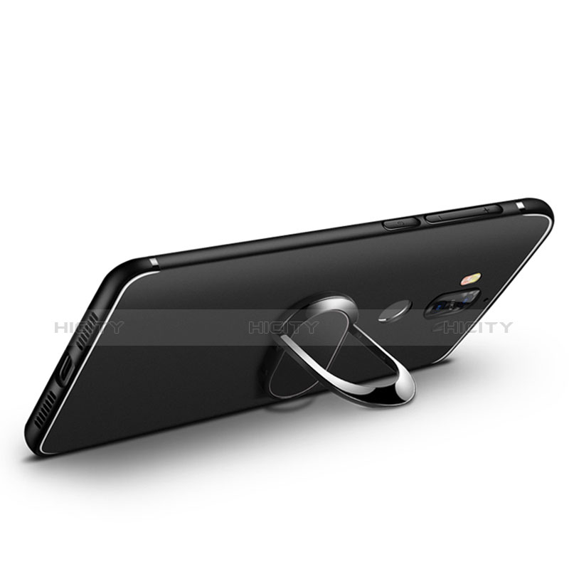 Huawei Mate 9用極薄ソフトケース シリコンケース 耐衝撃 全面保護 アンド指輪 A03 ファーウェイ ブラック