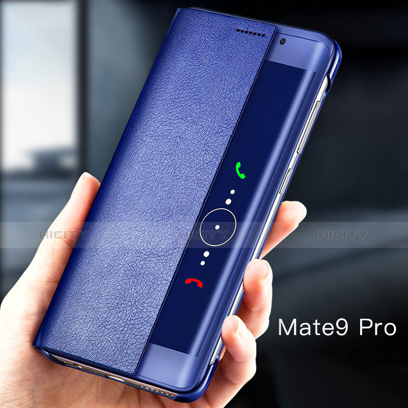 Huawei Mate 9 Pro用手帳型 レザーケース スタンド ファーウェイ ネイビー