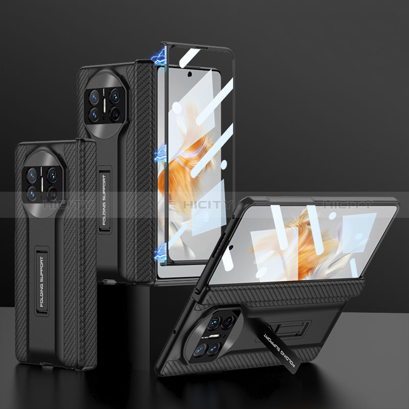 Huawei Mate X3用ハイブリットバンパーケース 高級感 手触り良いレザー柄 兼プラスチック B09H ファーウェイ 