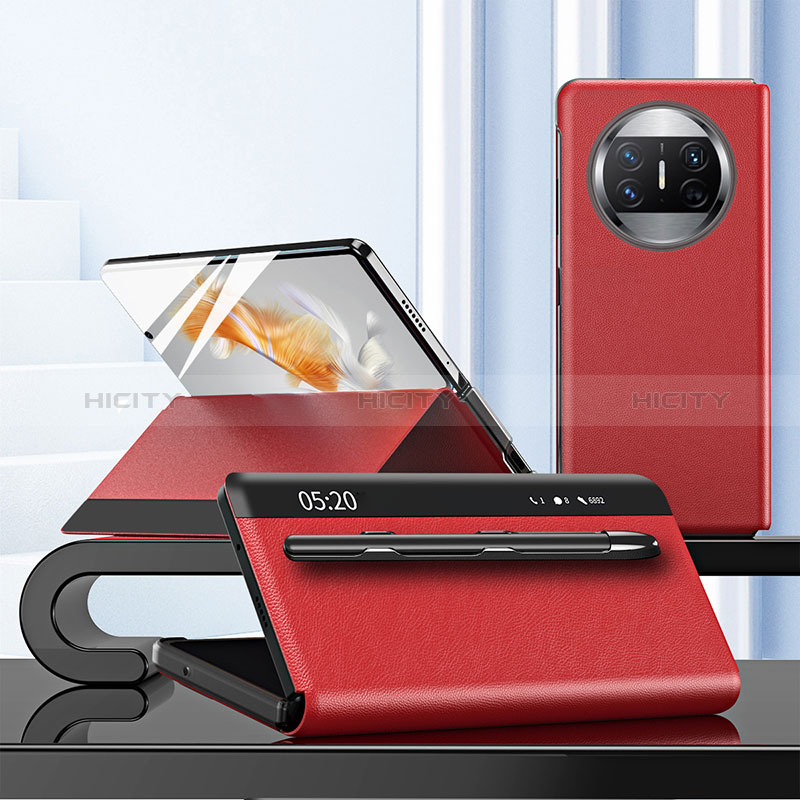 Huawei Mate X5用手帳型 レザーケース スタンド カバー ZL5 ファーウェイ レッド