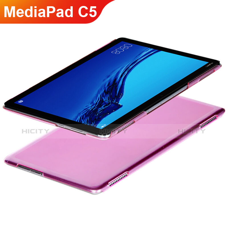 Huawei MediaPad C5 10 10.1 BZT-W09 AL00用極薄ソフトケース シリコンケース 耐衝撃 全面保護 クリア透明 T02 ファーウェイ ピンク
