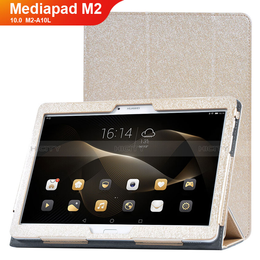 Huawei MediaPad M2 10.0 M2-A10L用手帳型 レザーケース スタンド カバー L01 ファーウェイ ゴールド