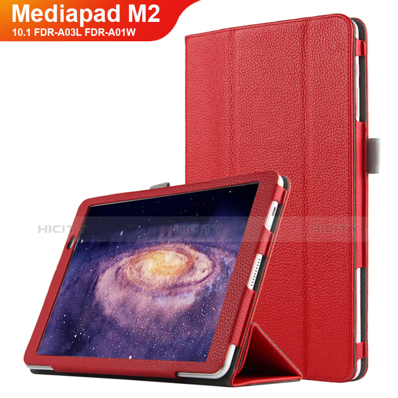 Huawei MediaPad M2 10.1 FDR-A03L FDR-A01W用手帳型 レザーケース スタンド ファーウェイ レッド