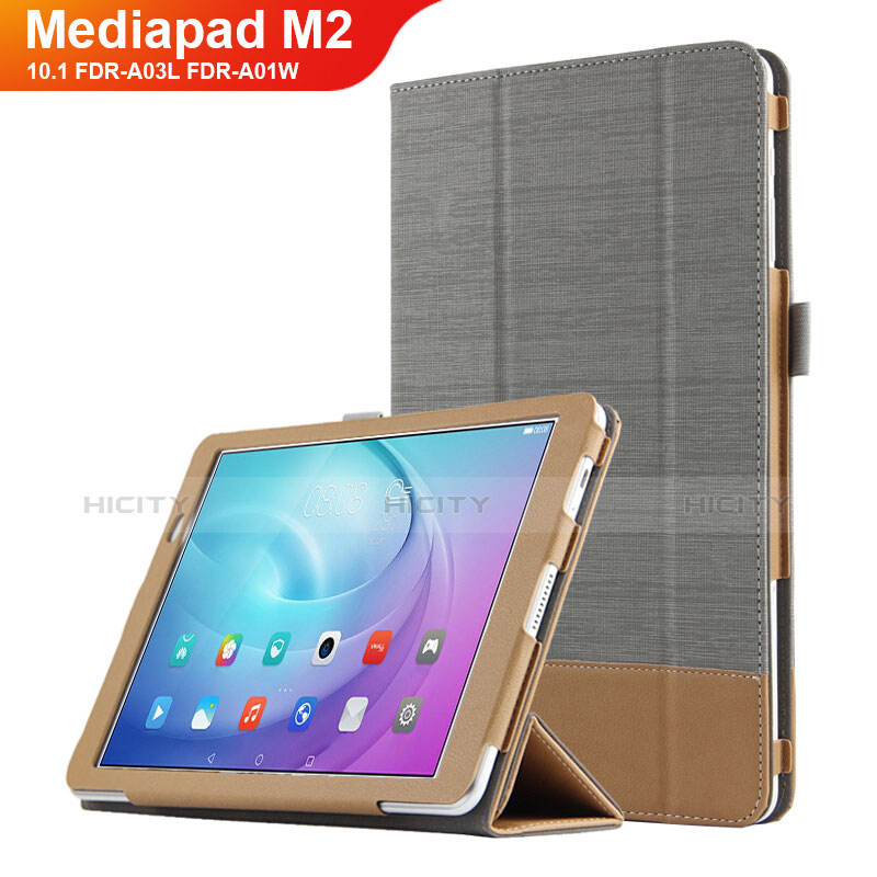 Huawei MediaPad M2 10.1 FDR-A03L FDR-A01W用手帳型 レザーケース スタンド L01 ファーウェイ グレー