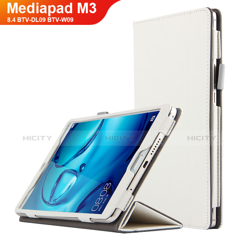 Huawei Mediapad M3 8.4 BTV-DL09 BTV-W09用手帳型 レザーケース スタンド L04 ファーウェイ ホワイト