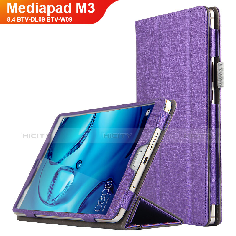 Huawei Mediapad M3 8.4 BTV-DL09 BTV-W09用手帳型 レザーケース スタンド L04 ファーウェイ パープル