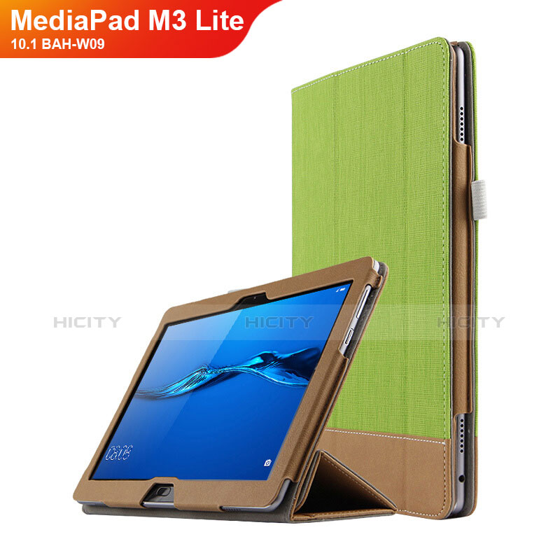 Huawei MediaPad M3 Lite 10.1 BAH-W09用手帳型 レザーケース スタンド L02 ファーウェイ グリーン