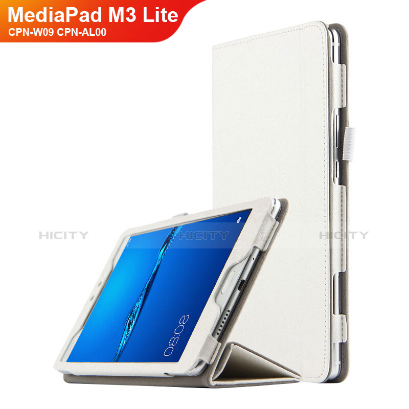Huawei MediaPad M3 Lite 8.0 CPN-W09 CPN-AL00用手帳型 レザーケース スタンド ファーウェイ ホワイト