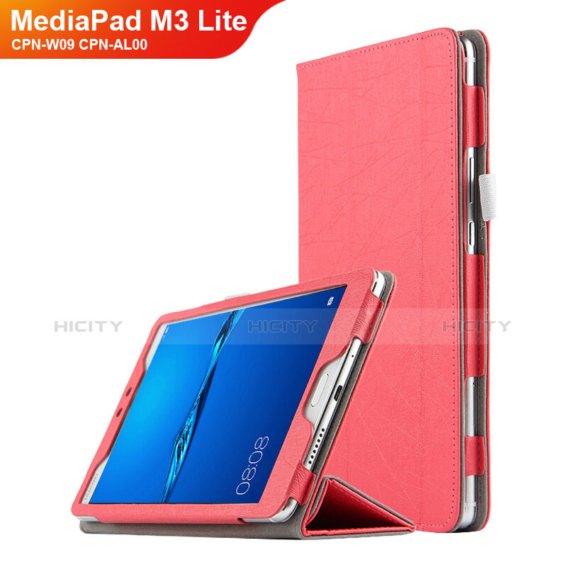 Huawei MediaPad M3 Lite 8.0 CPN-W09 CPN-AL00用手帳型 レザーケース スタンド ファーウェイ レッド