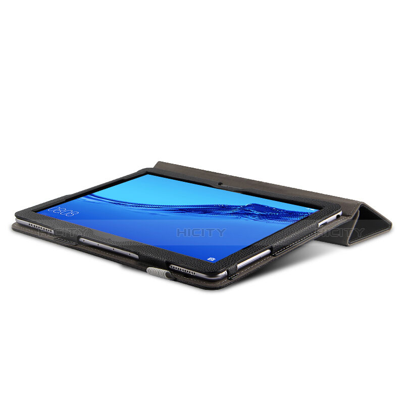 Huawei MediaPad M5 Lite 10.1用手帳型 レザーケース スタンド ファーウェイ ブラック