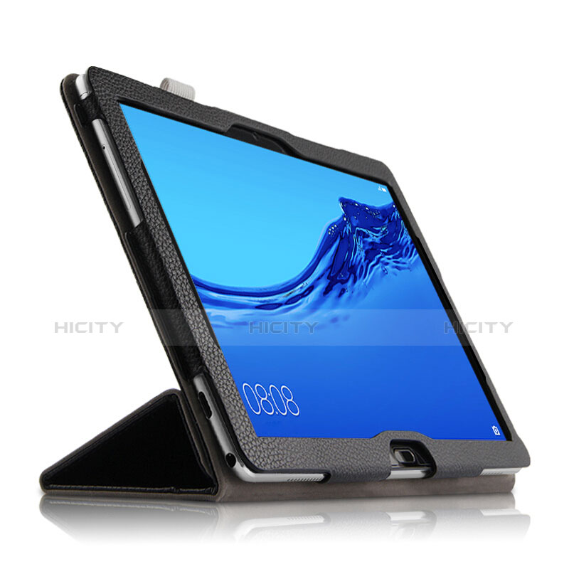 Huawei MediaPad M5 Lite 10.1用手帳型 レザーケース スタンド ファーウェイ ブラック