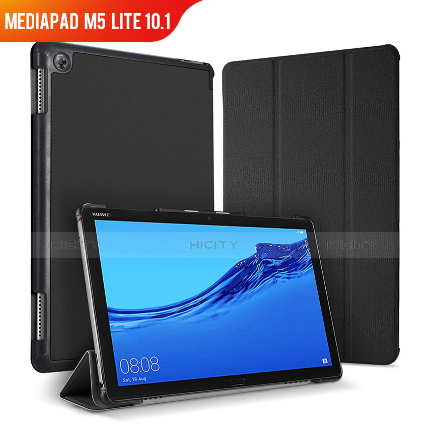 Huawei MediaPad M5 Lite 10.1用手帳型 レザーケース スタンド カバー ファーウェイ ブラック