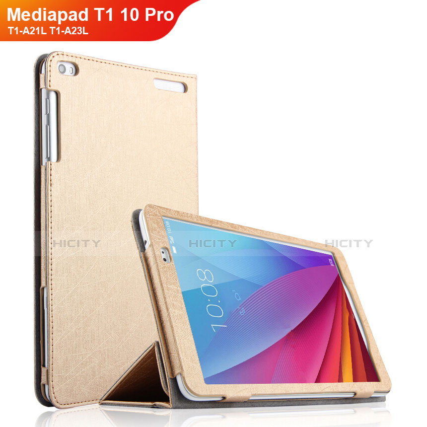 Huawei Mediapad T1 10 Pro T1-A21L T1-A23L用手帳型 レザーケース スタンド ファーウェイ ゴールド